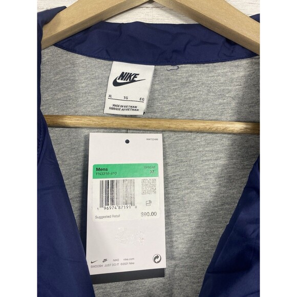 Nike Club Coach Jacket Mens XL Lightweight Navy Casual Snap FN3316-410 BNWT - Picture 4 of 4